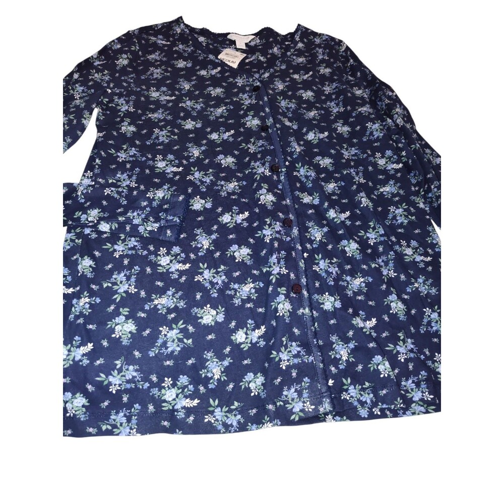 One Piece Pajama Sale Blue Floral Top Med Size Button Long sleeve Charter Club